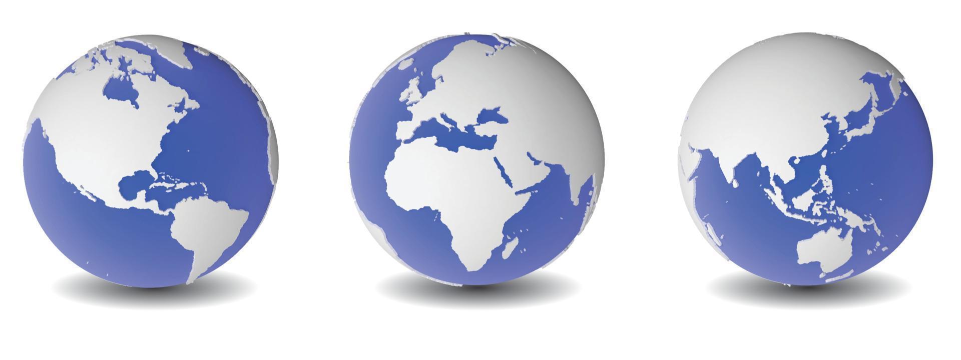 le globe mondial est une icône vectorielle. terre isolée sur une illustration de fond blanc. sur un fond blanc, un groupe de globes terrestres. vecteur