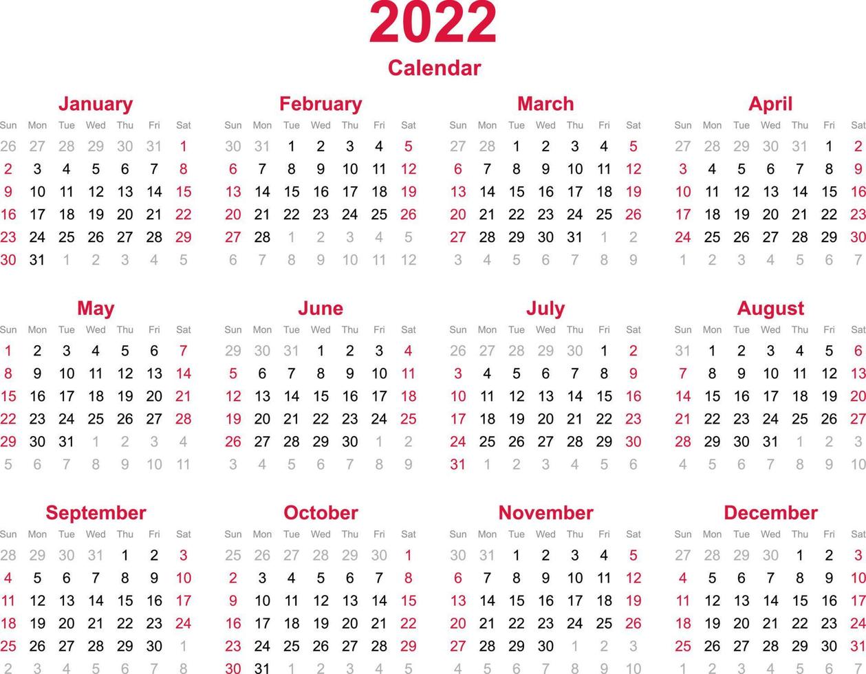 modèle de calendrier 2022 vecteur