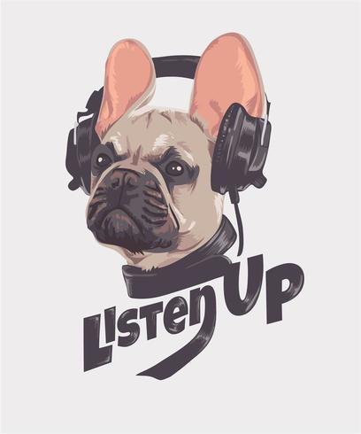 bouledogue français avec illustration de casque vecteur