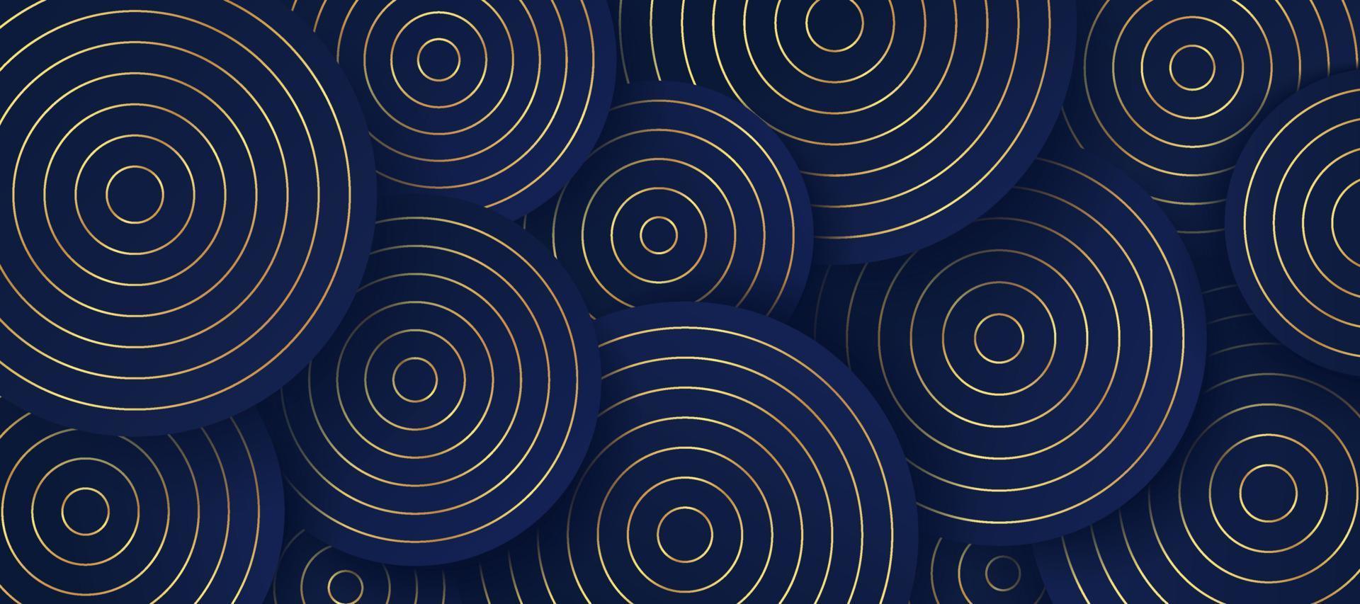 cercle radiant couleurs bleu foncé et or pour fond d'illusion. fond de modèle de luxe bleu et or. motif de chevauchement de cercle abstrait avec ombre. vecteur eps10