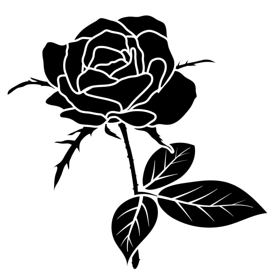 décoration fleur rose noire silhouette vecteur