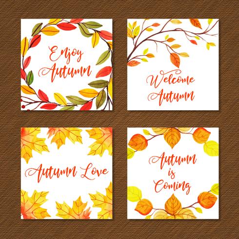 Collection de cartes automne belle aquarelle vecteur