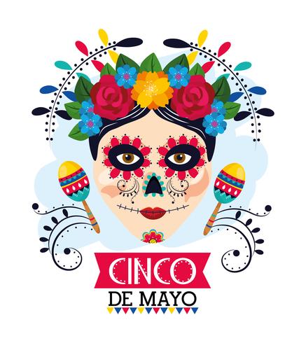 Personnage féminin de cinco de mayo vecteur