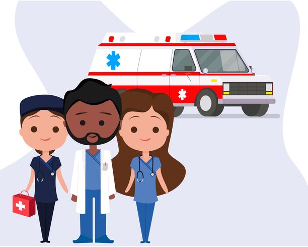 Ambulance avec des personnages vecteur