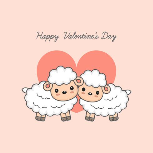 Bonne carte postale de la Saint-Valentin. Doux couple de moutons vecteur