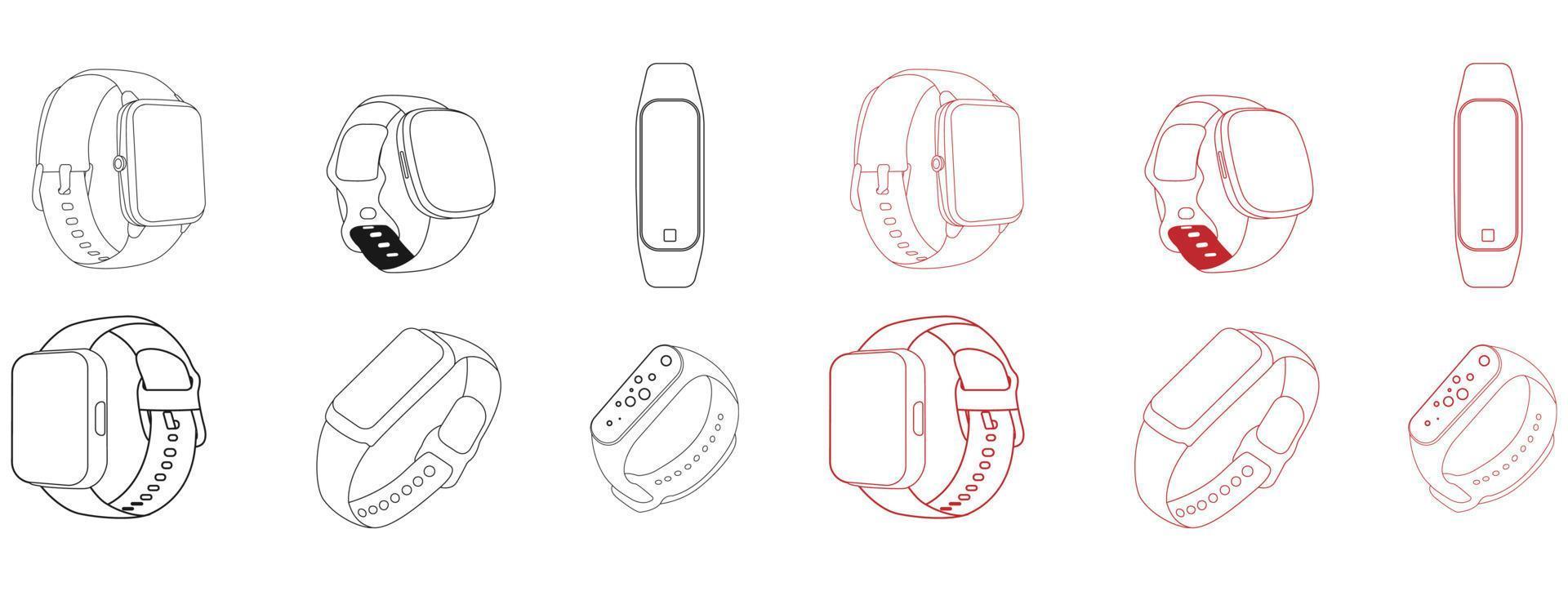 vecteur de montre fitbit. les icônes de la bande de suivi de la condition physique définissent l'image vectorielle. icône de montre de remise en forme. icône de contour de montre de fitness linéaire mince isolée sur fond blanc de la collection de gym et de fitness. ligne