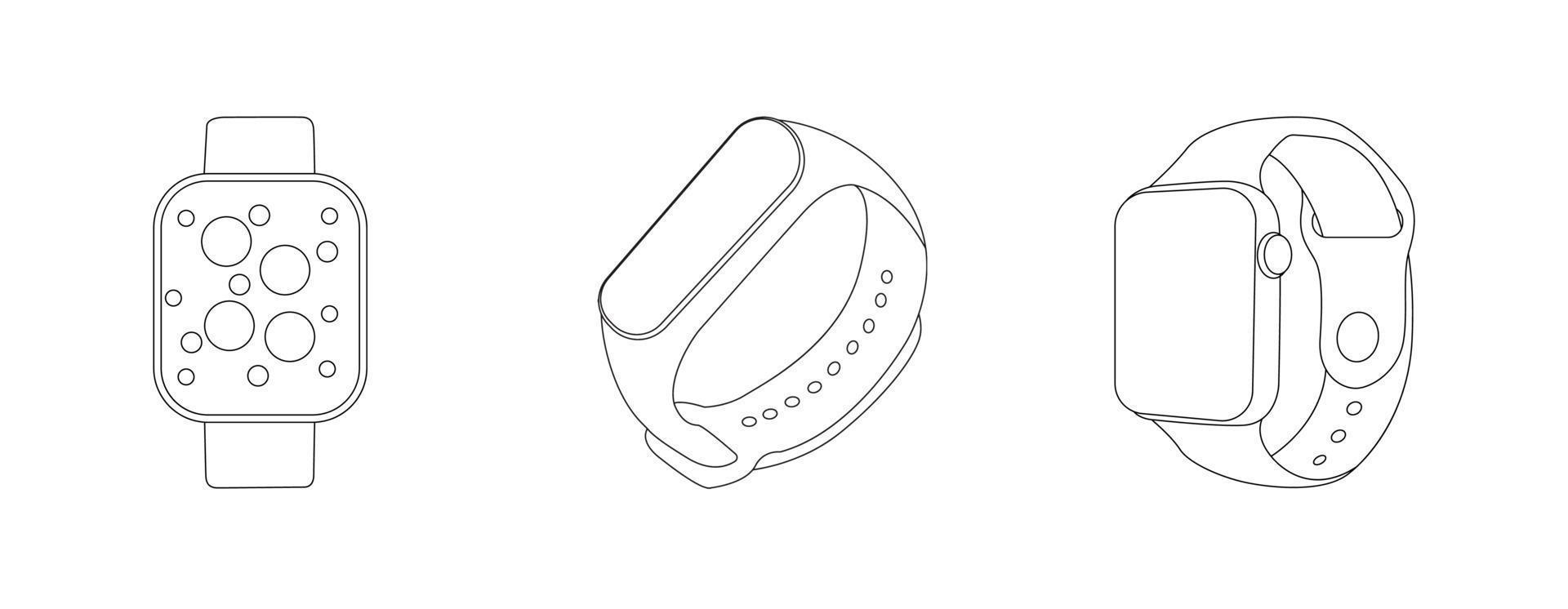 vecteur de montre fitbit. les icônes de la bande de suivi de la condition physique définissent l'image vectorielle. icône de montre de remise en forme. icône de contour de montre de fitness linéaire mince isolée sur fond blanc de la collection de gym et de fitness. ligne