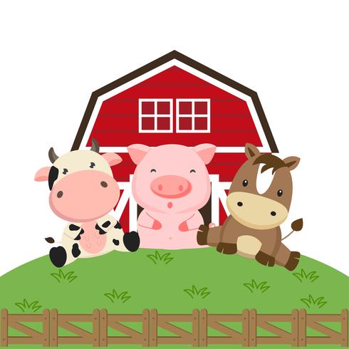 Caricature d&#39;animaux de ferme. Vache cochon et cheval à la ferme. vecteur