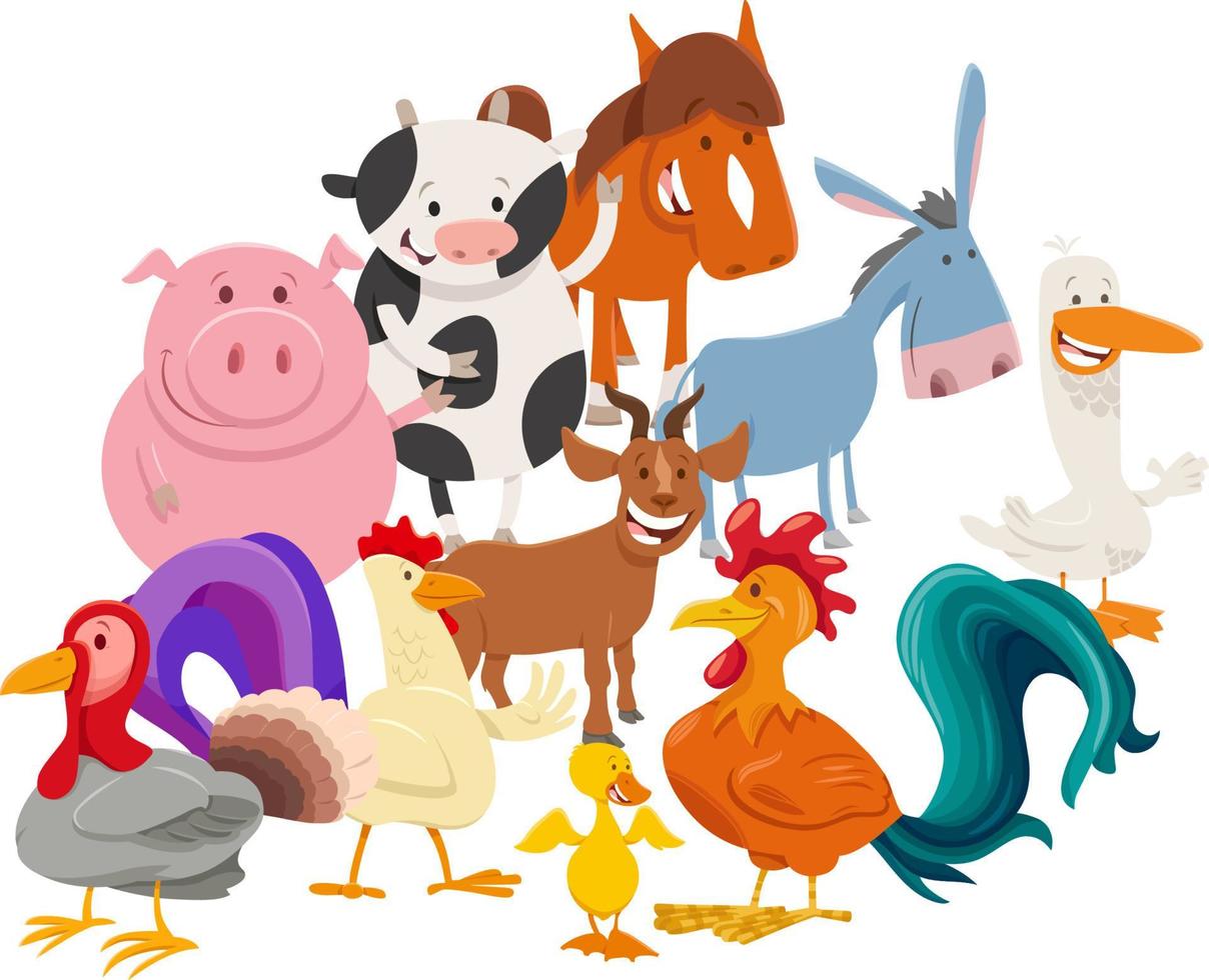 groupe de personnages de bande dessinée animaux de la ferme vecteur