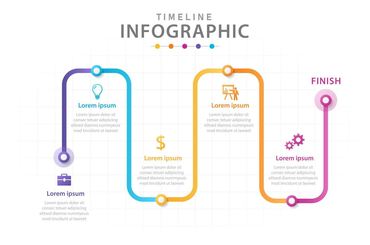 modèle d'infographie pour les entreprises. Diagramme de chronologie moderne en 5 étapes avec graphique linéaire, infographie vectorielle de présentation. vecteur