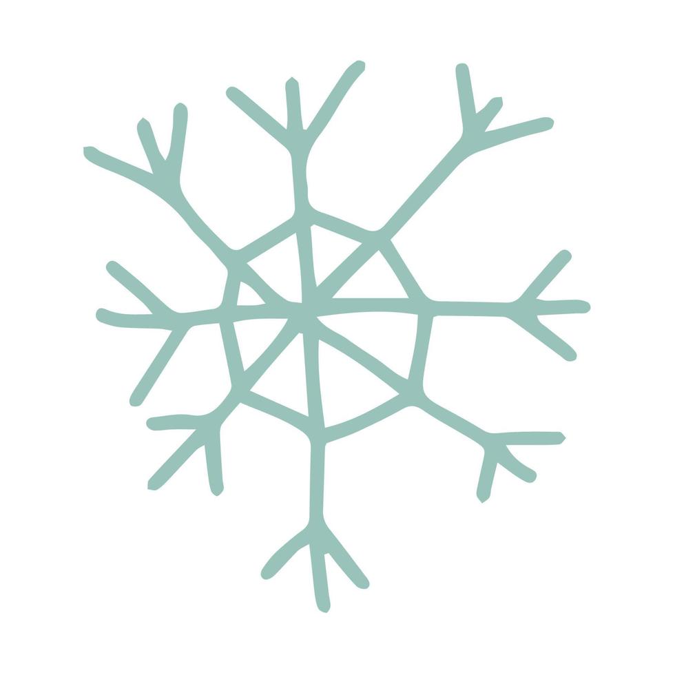 flocon de neige doodle bleu dessiné à la main de lignes fines isolé sur fond blanc. vecteur