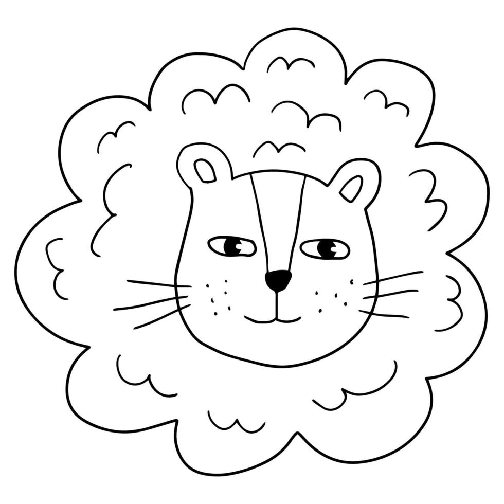 mignon dessin animé doodle museau de lion isolé sur fond blanc. chat sauvage. vecteur