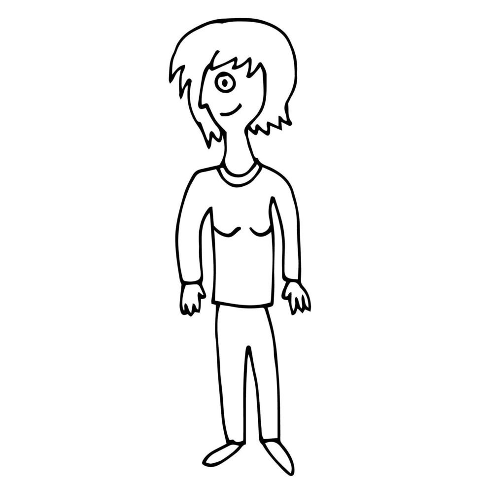 dessin animé doodle femme linéaire isolée sur fond blanc. vecteur