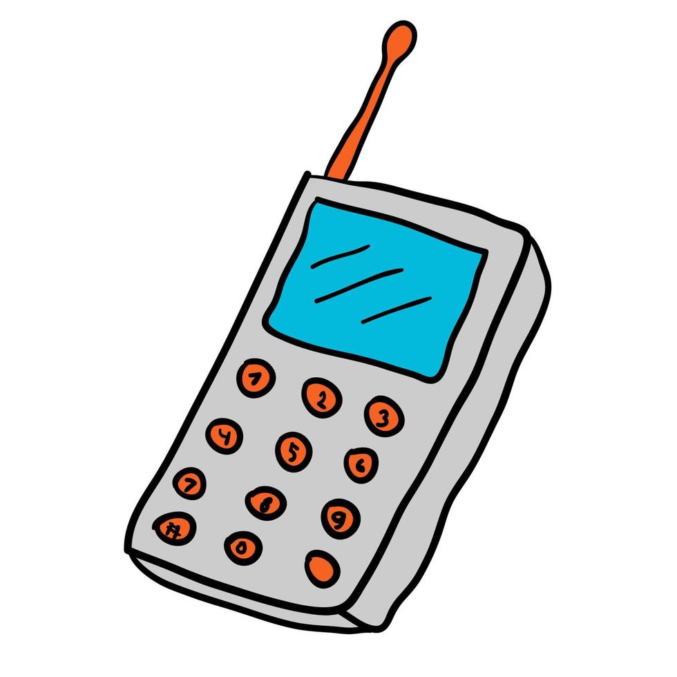 dessin animé doodle téléphone mobile rétro linéaire isolé sur fond blanc. vecteur
