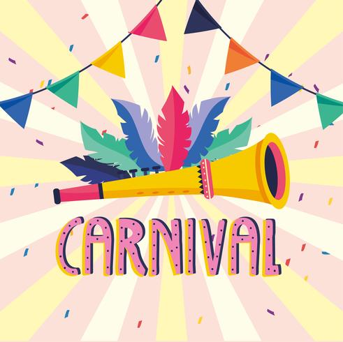 Affiche de carnaval avec trompette et plumes vecteur