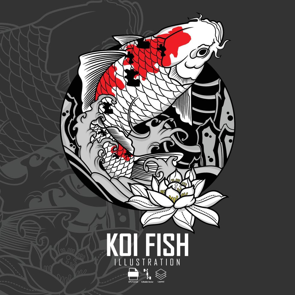 illustration de tatouage de poisson koi, format prêt eps 10.eps vecteur