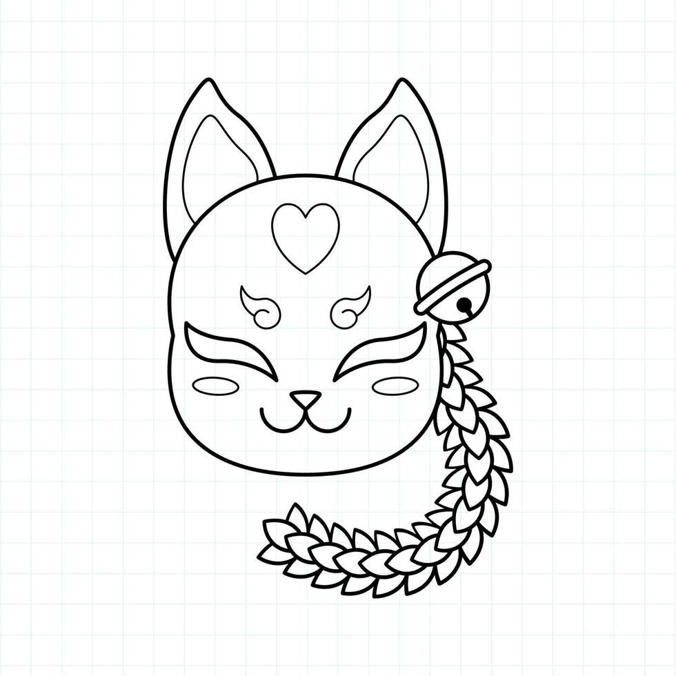 Coloriage masque kitsune japonais, illustration vectorielle eps.10 vecteur