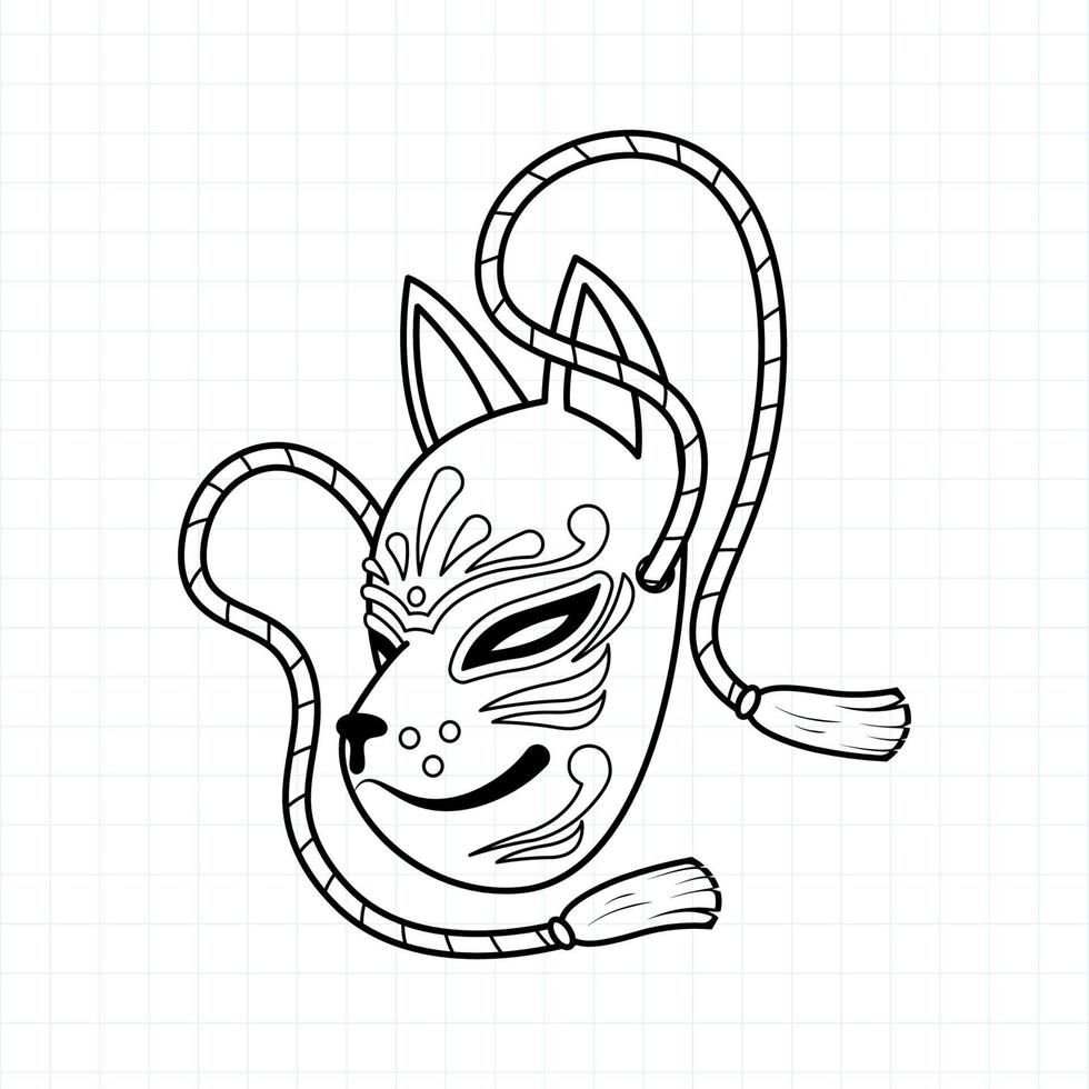 Coloriage masque kitsune japonais, illustration vectorielle eps.10 vecteur