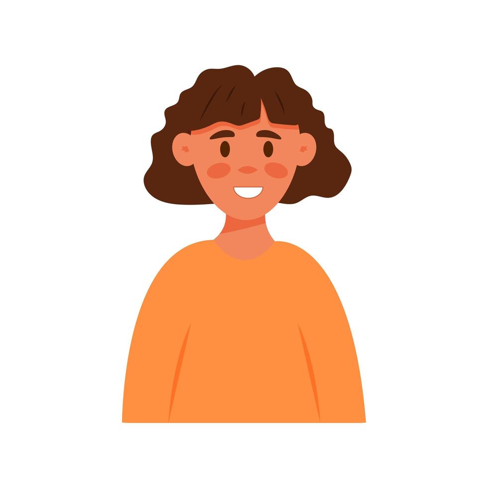 avatar de jeune femme souriante en style cartoon plat. personnage féminin mignon de vecteur. portrait de jeune fille isolée sur fond blanc pour les médias sociaux, le web, le chat vecteur