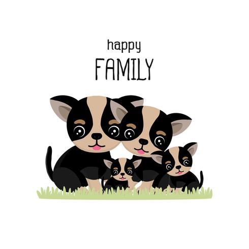 Heureux dessin animé de famille chihuahua mignon. vecteur