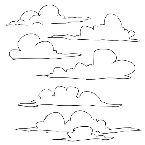 nuages handrawn lineart set vecteur