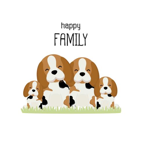 Bande dessinée familiale heureuse beagle mignon. vecteur