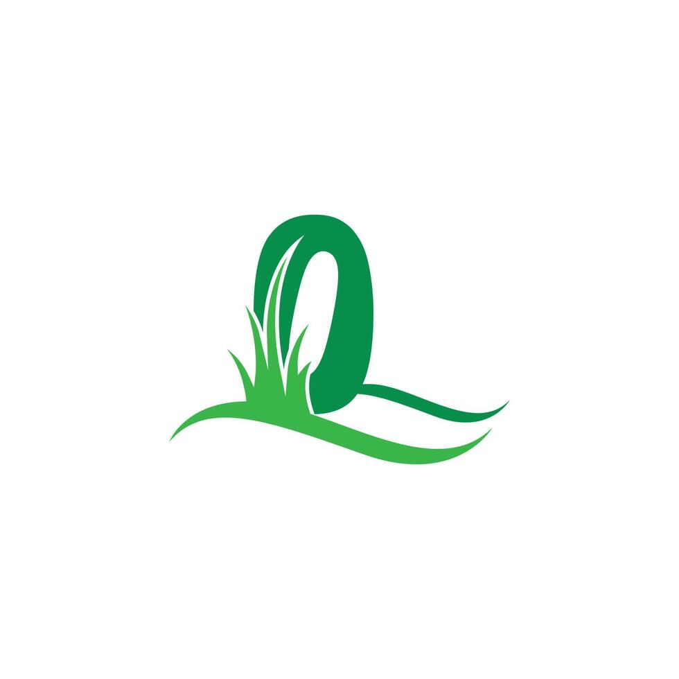 numéro zéro derrière un vecteur de conception de logo icône herbe verte
