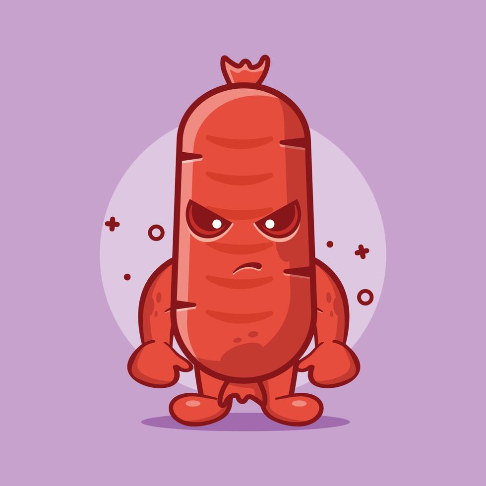 mascotte de personnage de nourriture de saucisse folle dessin animé isolé dans un style plat vecteur