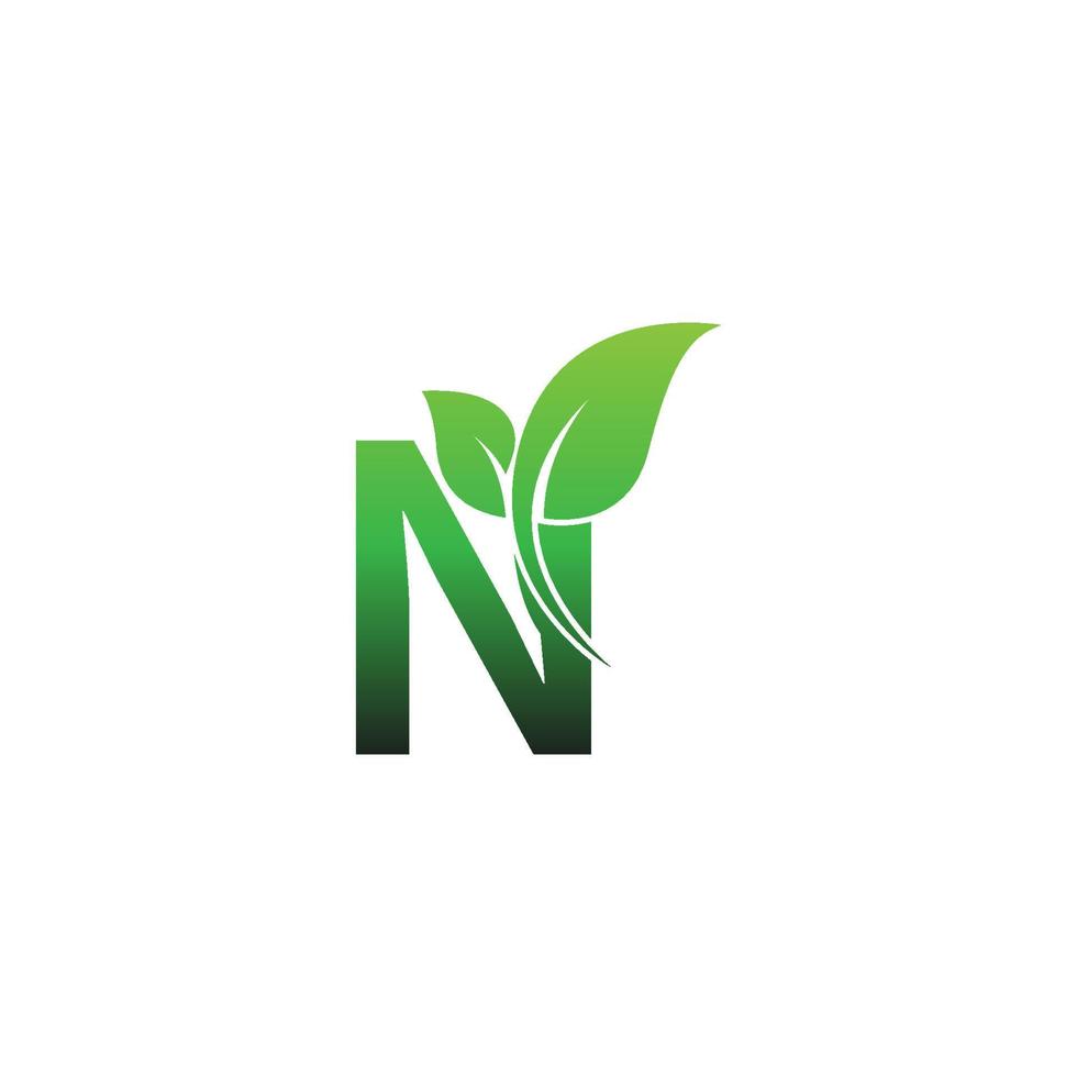 lettre n avec illustration de modèle de conception de logo icône feuilles vertes vecteur