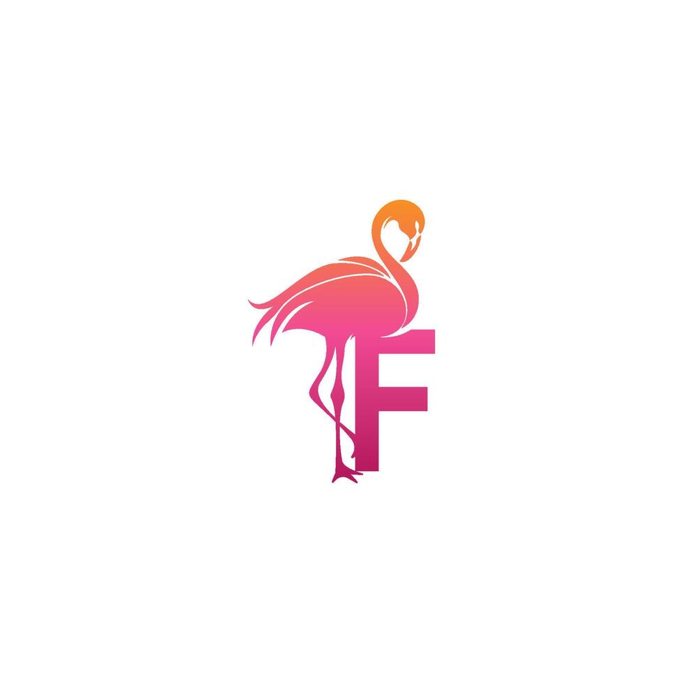 icône oiseau flamant rose avec vecteur de conception de logo lettre f
