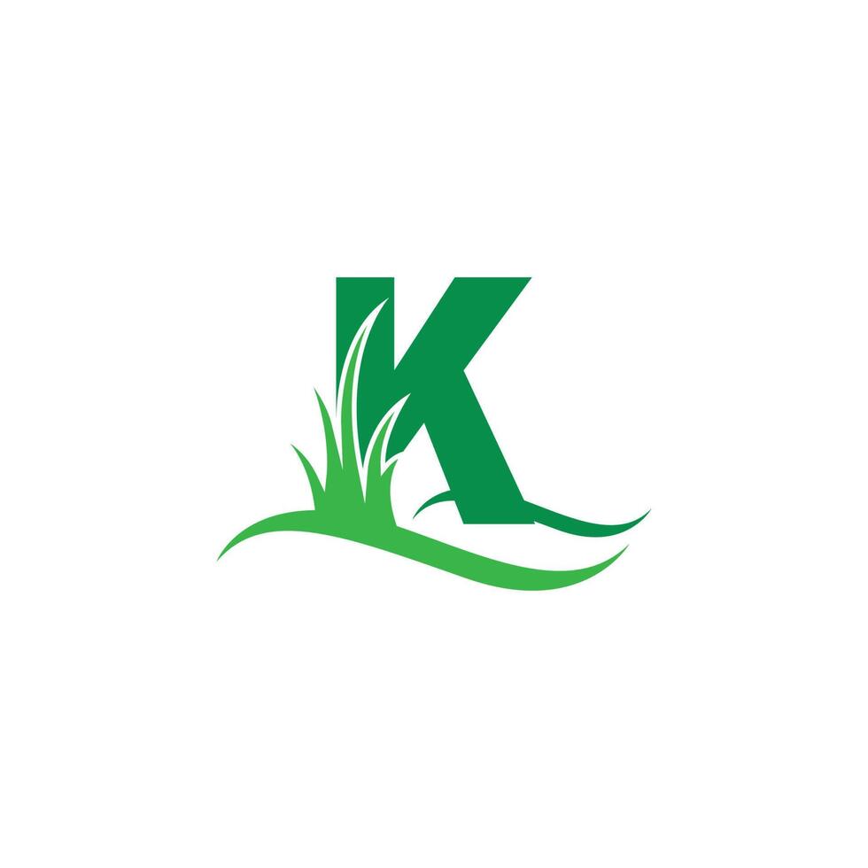 lettre k derrière un vecteur de conception de logo icône herbe verte