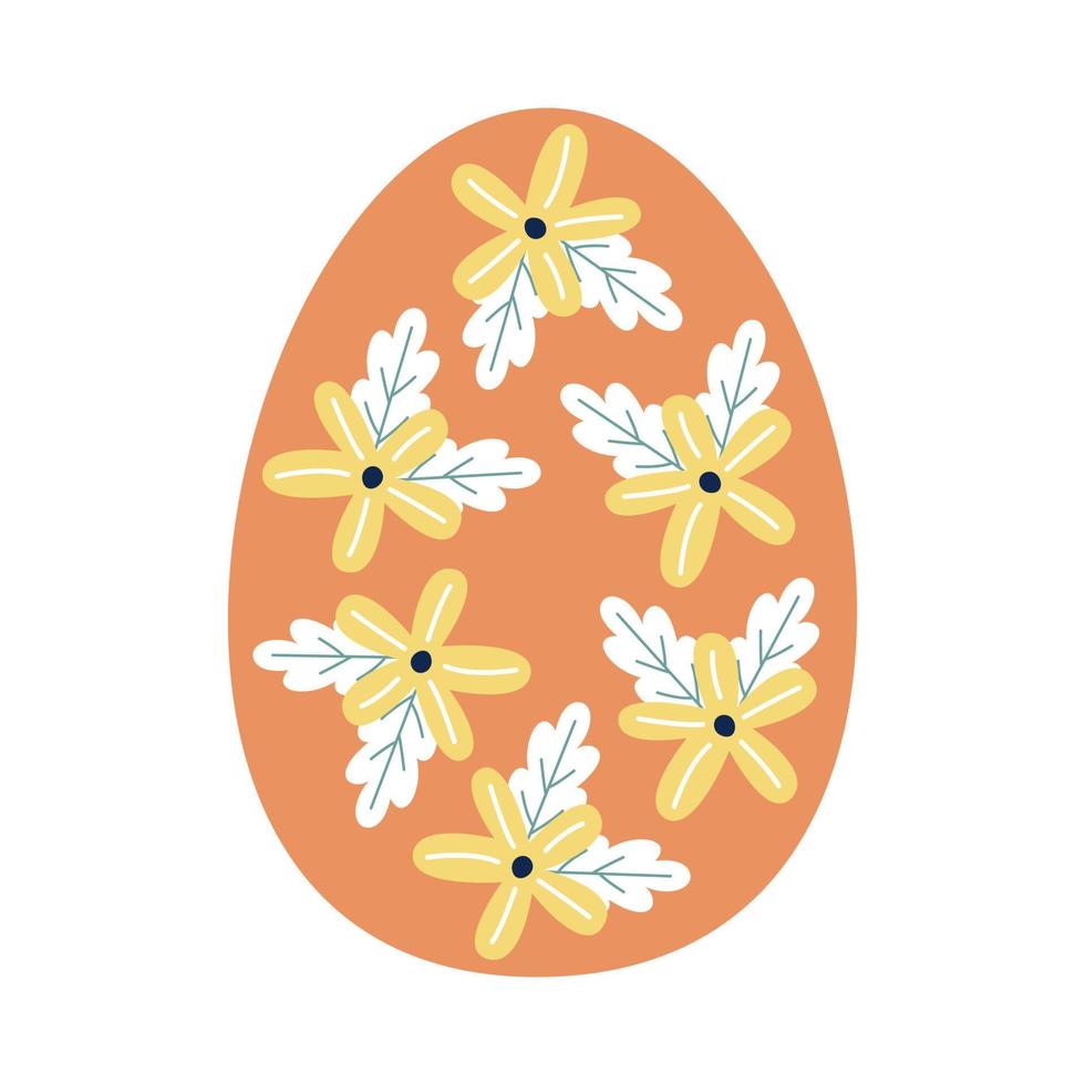 Oeuf de Pâques orange avec des fleurs à l'intérieur vecteur