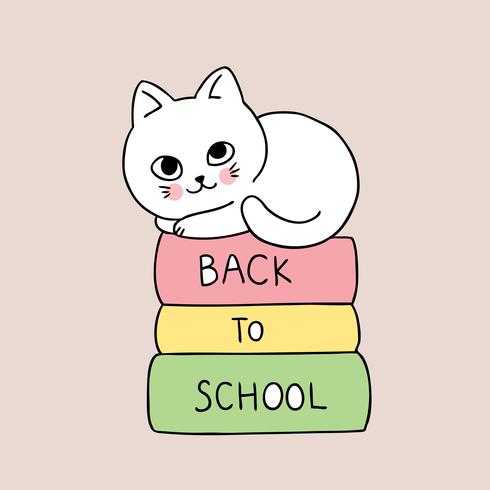 Retour à l&#39;école chat et livre vecteur