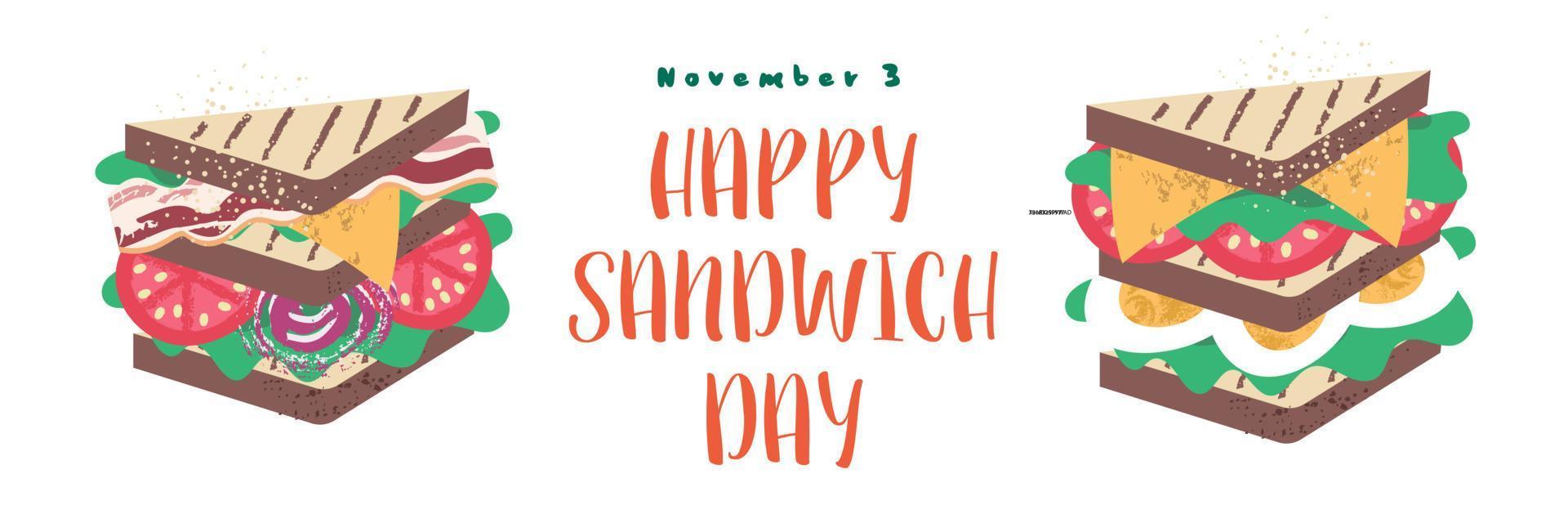 sandwich. bonne journée sandwich. illustration vectorielle en style cartoon plat. vecteur