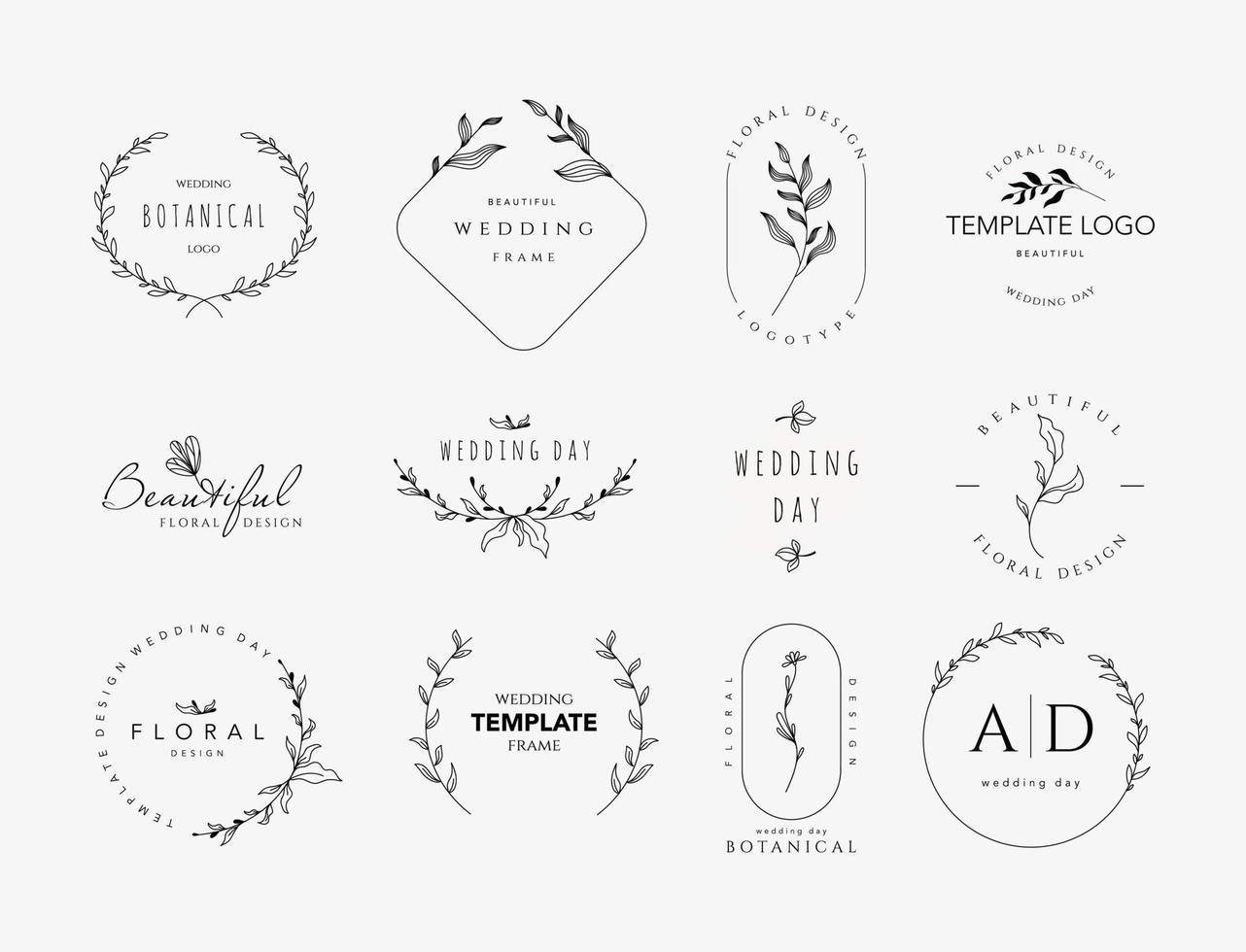 beaux logos avec des ornements floraux et des cadres pour les mariages de l'industrie de la beauté illustration vectorielle vecteur