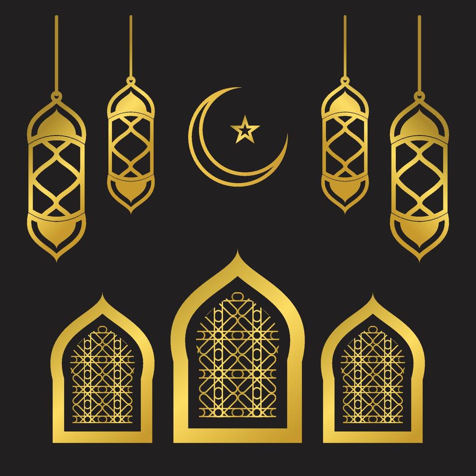 lanterne islamique dorée avec illustrations islamiques vecteur