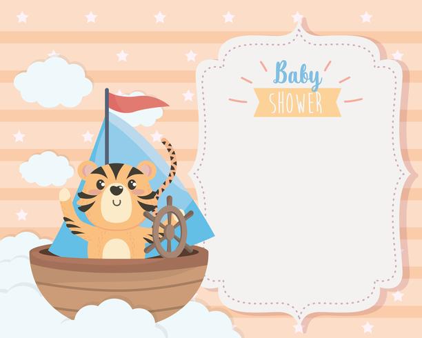 Carte de naissance avec tigre en bateau vecteur