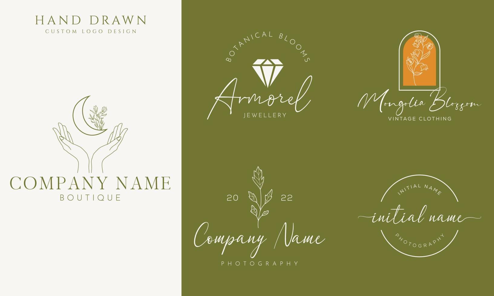 logo dessiné à la main d'élément floral botanique avec fleur et feuilles sauvages. logo pour spa et salon de beauté, boutique, magasin bio, mariage, designer floral, intérieur, photographie, cosmétique. vecteur