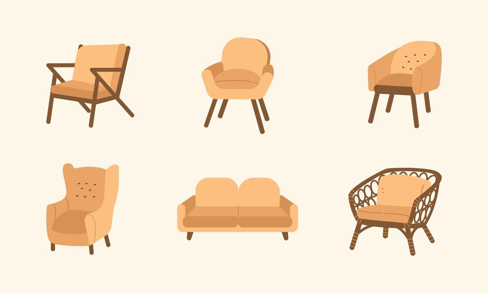 meubles vintage dans un style design bohème. illustrations esthétiques bohémiennes pour les éléments de conception. canapé beige et marron de style classique vecteur