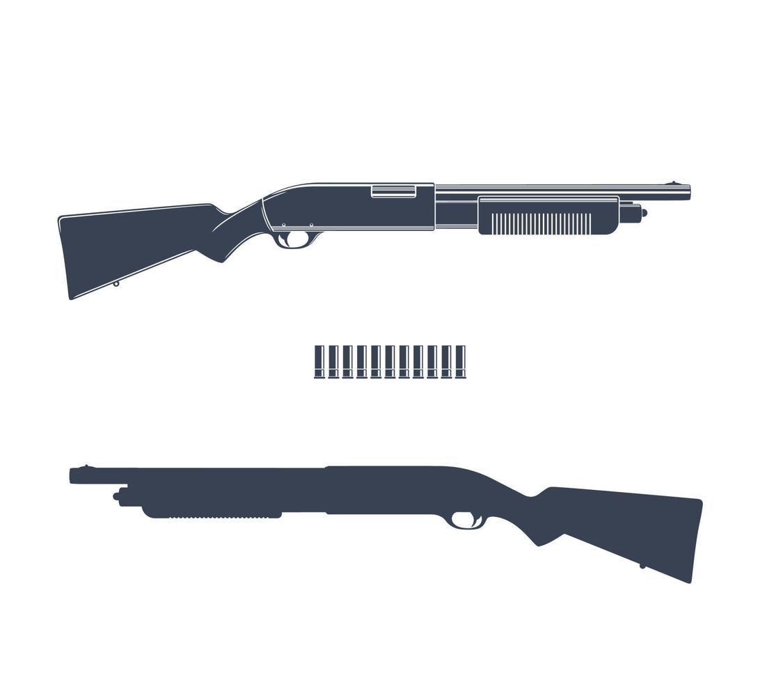 fusil de chasse, fusil de chasse et silhouette isolés sur blanc, illustration vectorielle vecteur