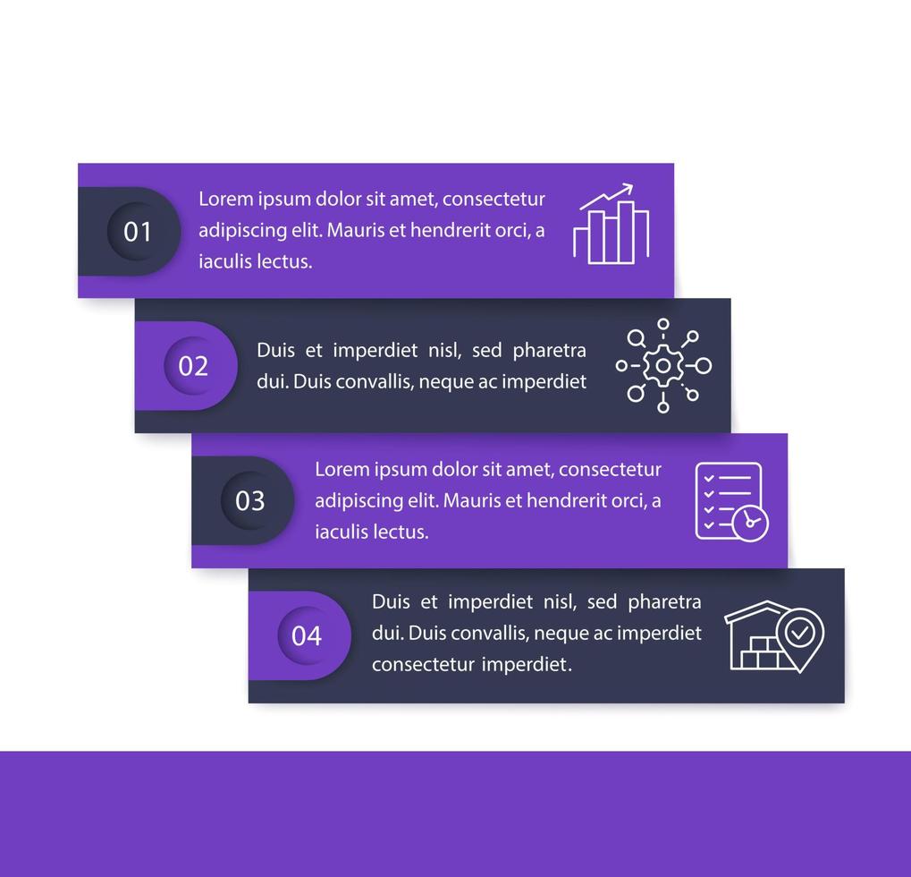 infographie d'entreprise avec icônes de ligne, 1, 2, 3, 4 étapes vecteur