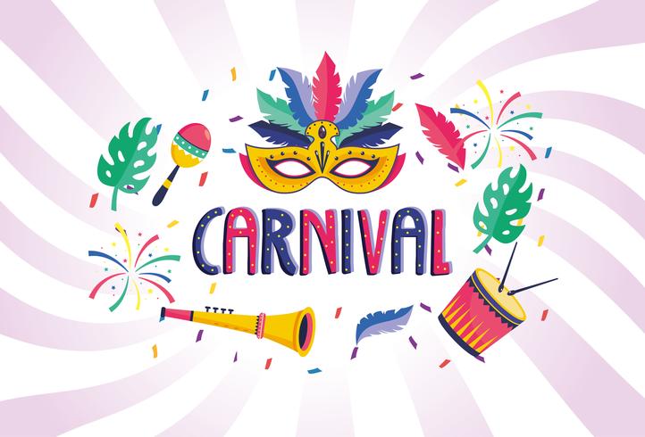 Affiche de carnaval avec instruments de musique et masque vecteur