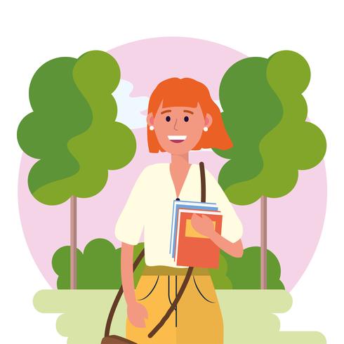 Femme d&#39;université avec des livres dans la nature vecteur