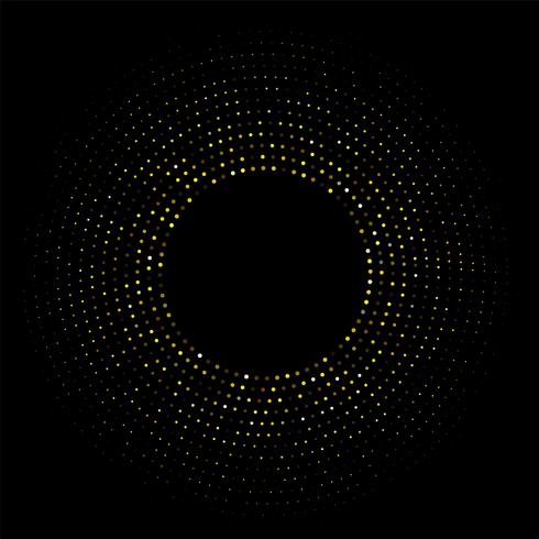 Cadre circulaire doré abstrait avec une lumière scintillante sur un fond noir moderne vecteur