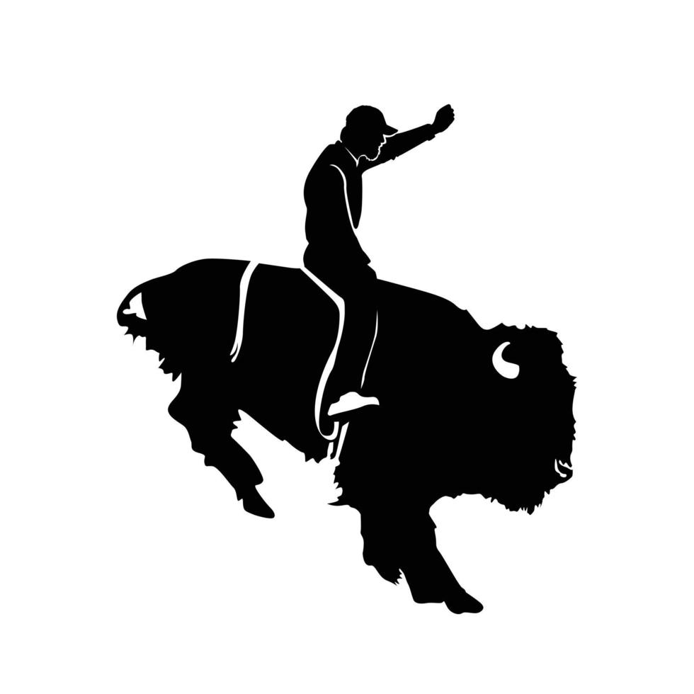 illustration illuett d'un homme chevauchant un bison vecteur