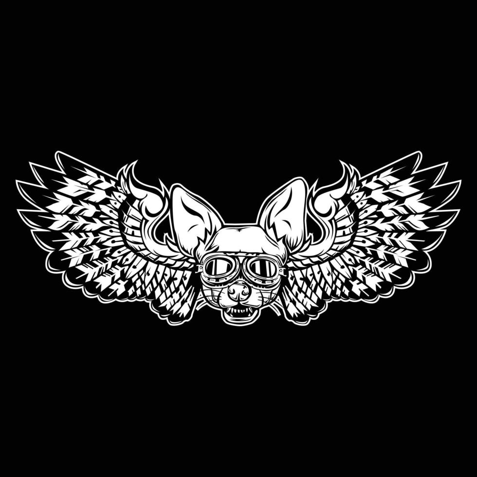 emblème du logo du club de moto avec tête et ailes de chien vecteur