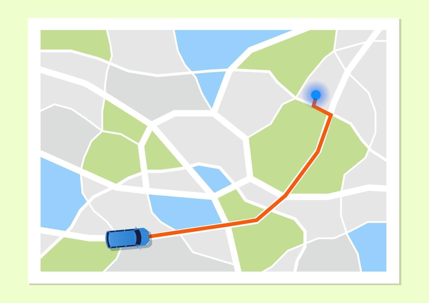 carte vue de dessus avec itinéraire en voiture vecteur