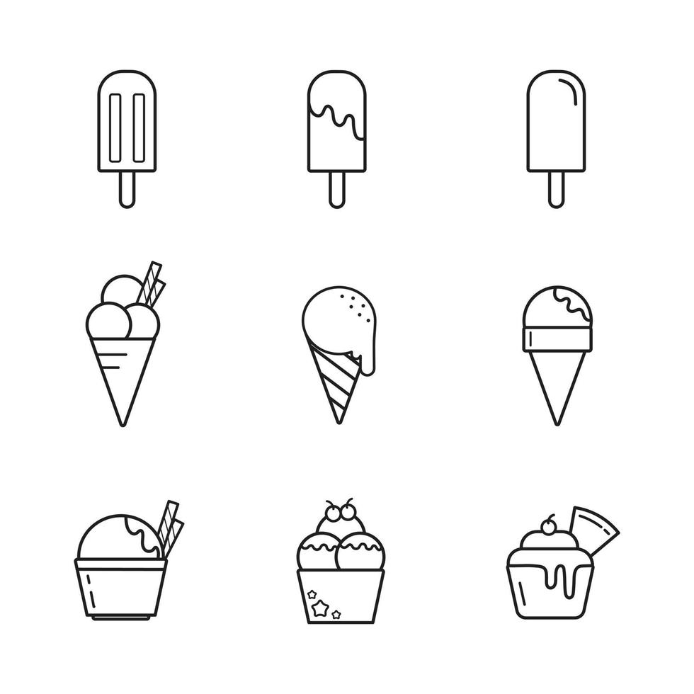 ensemble d'icônes de crème glacée. isolé sur illustration vectorielle fond blanc. vecteur