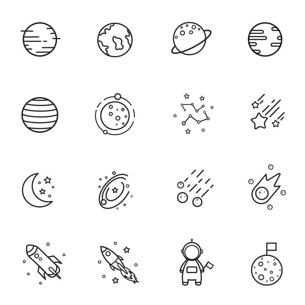 jeu d'icônes de l'espace. illustration isolée sur fond blanc pour les graphiques et la conception web vecteur