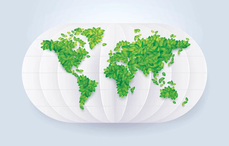 Sauvez le monde Green Leafs World Map vecteur